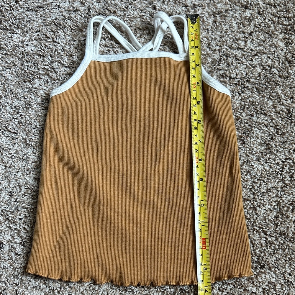 Kids Ribbed Tank & Shorts Matching Set in Mustard with White Trim - Picture 9 of 9
